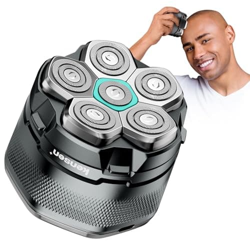 Kensen Rasoir Tete Chauve Homme 6D Rasoir Electriques Hommes Cheveux Rasoir Crane Homme Chauve IPX6 Étanche Tondeuse Crane Chauve Rotatives avec Écran LED Type-C Utilisation sans Fil 160mins Wet & Dry