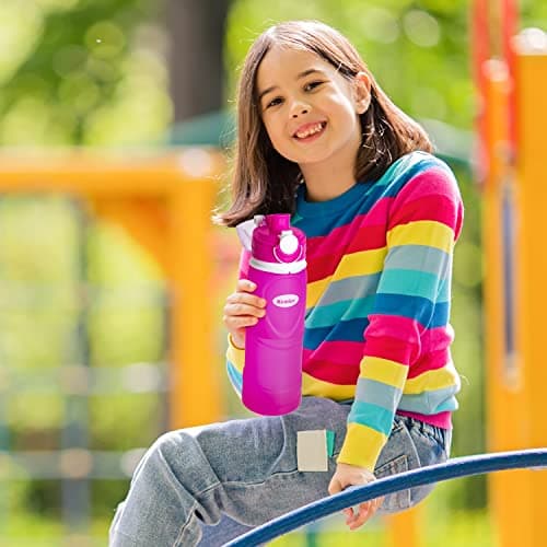 Kemier Bouteilles d'eau Pliables en Silicone de 750 mL,Sans BPA,Approuvées par La FDA.Bouteilles d'eau Pliables Pouvant s’Enrouler Pour Sports et Plein Air,étanches et à l'épreuve Des Fuites(Rose)