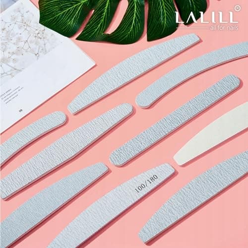 LALILL Lime à Ongles 50 Pcs. 100/180 Grain, Demi-Lune Zebra - Limes à ongles pour Gel - Modelage D'ongles Hybride, Acrylique, Polish Gel - Bilatéral, Jetable - Manucure, Buffer, Bloc, Professionnel