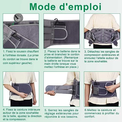 HONGJING Ceinture dorsale chauffante pour le soulagement des douleurs lombaires, ceinture dorsale chauffante alimentée par batterie pour la sciatique et la scoliose (M)
