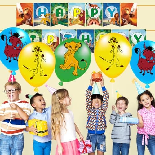 Syijupo Lion Thème Fournitures de Fête, 32 Pcs Décorations d'Anniversaire De Lion, Ballons,Décoration Gâteau,pour Enfant Anniversaire Déco