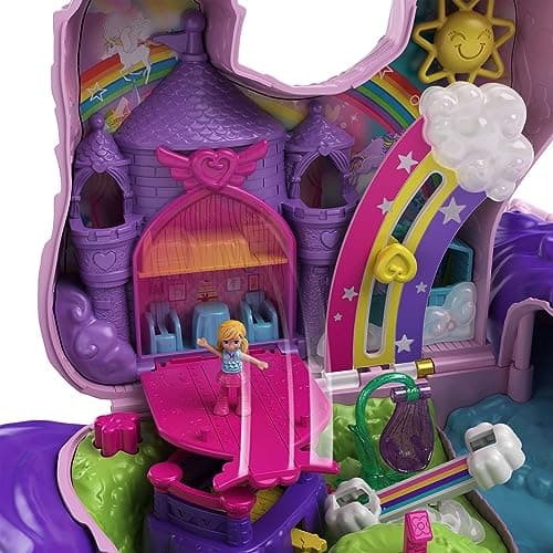 Polly Pocket Coffret Licorne en Fête avec Mini-Figurines Polly et Lila, Plusieurs Zones de Jeu, 25 Surprises et Accessoires, Jouet pour Enfant, GVL88