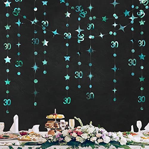 Pink Blume 30 Ans Anniversaire Vert Décorations de fête Indigo Cercle Point Étoile Guirlande Métallique Papier à Suspendue Streamer pour 30 Anniversaire Hommes Femmes 30e décors Fournitures de fête