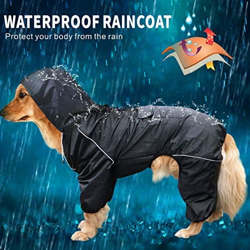 Idepet Imperméable pour Chien avec Capuche et Trou de col,Poncho de Pluie pour Chien Hoodies réfléchissants pour Chiens de Petite Taille et de Grande Taille