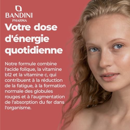 Bandini® Vitamine B12 + Acide folique 400 comprimés vegan (+ 1 An) | Formes bioactives biodisponibles: 500μg de b12 méthylcobalamine, 200μg de folate Quatrefolic ®, 80mg de Vit C | Absorption du fer