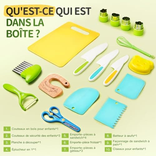 Kit Couteau sécurité de Cuisine pour Enfants - 17 Pièces Couteau Montessori Enfants pour couper et cuire des fruits ou légumes | Couteau Enfant qui ne Coupe pas, Couteaux enfants à partir de 2 ans