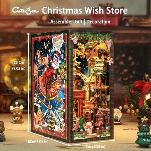 CUTEBEE Kit de maison de poupée DIY Book Nook avec protection contre la poussière et lumière LED – Kit de maison miniature à faire soi-même, serre-livres d'art en bois, kits de modèle pour adultes à
