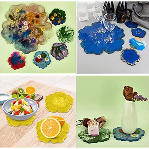 Coaster Moule Resine Forme de Fleur Dessous de Verre Irrégulier pour la Décoration Résine époxy pour la Décoration de Fleur Tapis de Bol Grande Forme de Fleur de Moule en Résine le Bricolage(2 Pièces)
