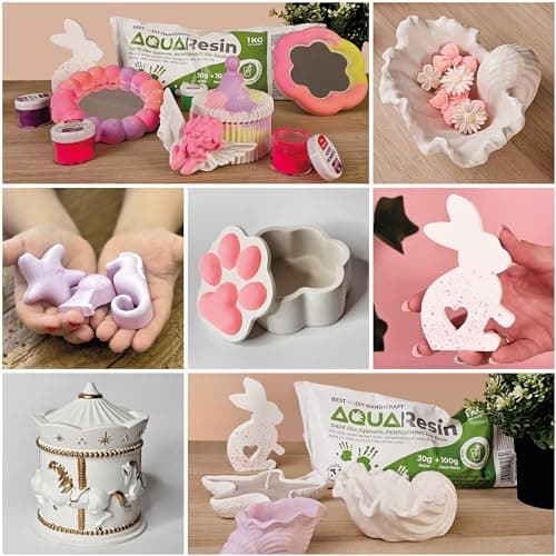 Aqua Resin - Résine minérale en Poudre Blanche 100% Non Toxique et sûre à mélanger avec de l'eau, colorable et idéale à Utiliser dans Les moules (1 kg)