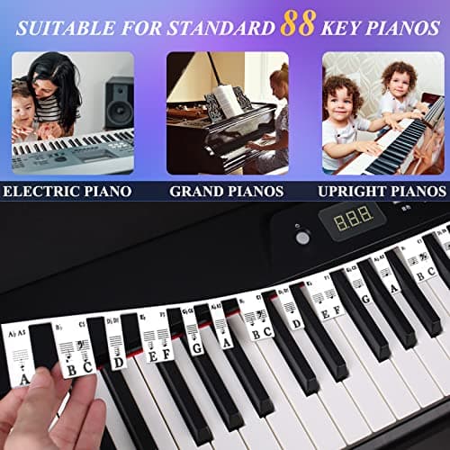 Amovibles pour Clavier de Piano, Autocollants Clavier Piano Pleine Grandeur, 88 Touches en Silicone pas Besoin de Coller Étiquettes Réutilisables, pour Piano pour Enfants Débutants et Adultes