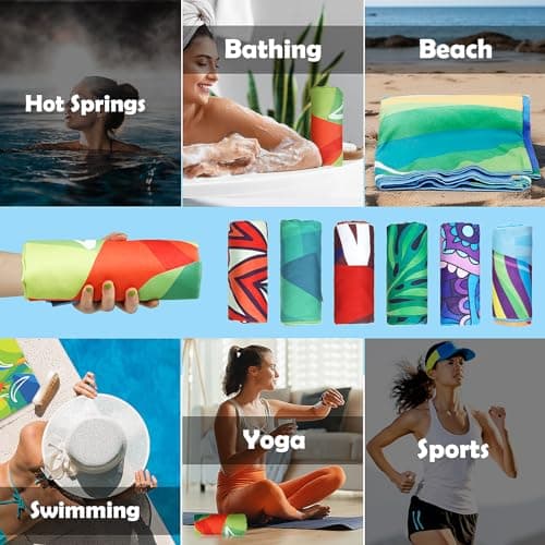 Euakee Serviette de Plage en Microfibre, XXL (180 x 90cm) Serviette de Bain, Anti-Sable et à séchage Rapide, Couverture de Plage Absorbante, Serviette de Sauna et de Sport pour Fitness, Yoga (EE04)