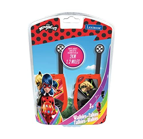 Lexibook, Miraculous Ladybug Chat Noir, Talkies-Walkies numériques portée 2 km pour Enfant, Fonction Morse Lumineux, Clip Ceinture, à Piles, Rouge, TW25MI