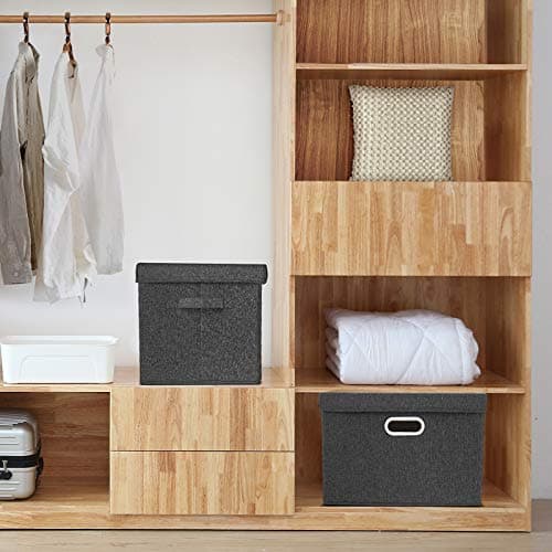 TYEERS Grande Boîte de Rangement avec Couvercle, Tissu, Pliable, Lavable, Rangement Tissu, 44x30x29 cm, Lot de 3, Noir