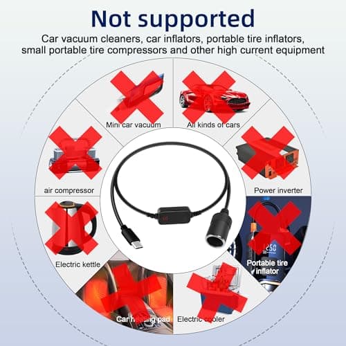 RIIEYOCA Câble Convertisseur USB C Mâle vers Prise Allume-Cigare, 5V à 20V Type C, Adaptateur Allume-Cigare Femelle avec Affichage Numérique pour Caméra de Tableau de Bord, GPS (0.3M/1FT)