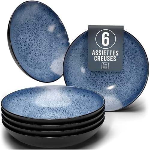 Ensemble Prestige de Services de Table: Assiettes Creuses en Porcelaine pour 6 Personnes - Élégantes Assiettes de Service pour une Expérience Culinaire Raffinée, Pure Living Noir Bleu Profond