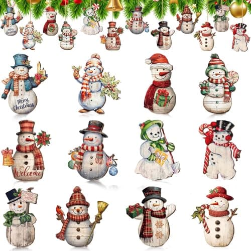 Petits Pendentifs Bois Noël 24 Pièces Decoration Sapin Noel en Bois Pendentifs en Bois de Noël Sujet de Decoration en Bois Noel pour Sapin de Noël Cheminée de Fenêtre Bar Décoration (D)