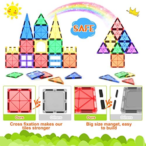 Tuiles magnétiques Jouets pour Enfants Jouets magnétiques pour Tout-Petits Blocs magnétiques Jouets de Construction Jouets Montessori d'apprentissage
