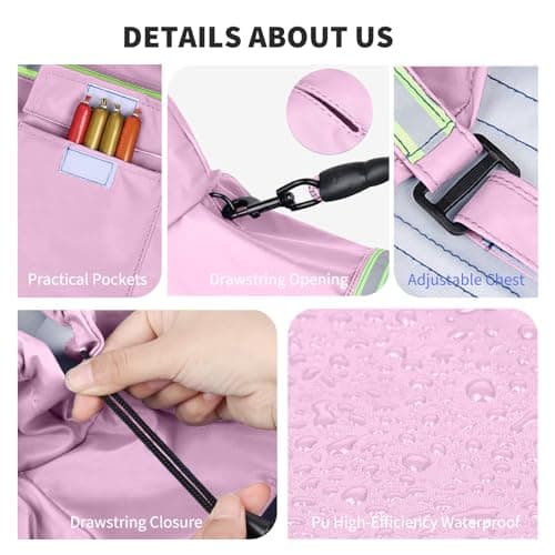 PETCUTE Imperméable pour Chien,Veste de Pluie pour Chien avec Capuchon,100% étanche et Coupe-Vent Manteau Imperméable pour Chiens avec des Bandes Réfléchissantes,Trou pour Harnais,Lavable en Machine