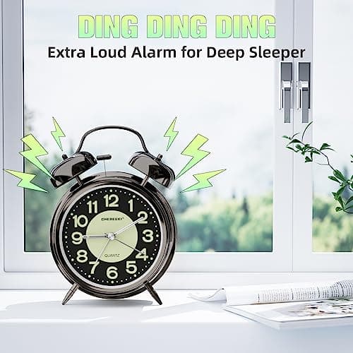 CHEREEKI Réveil Matin Vintage Silencieux sans tic-tac, Réveil Analogique à Quartz avec Veilleuse, Fluorescence, Réveil Portable à Piles pour Enfants, Adolescents, Personnes âgées