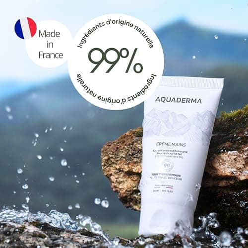 Aquaderma Crème Mains Beurre de Karité & Aloe Vera BIO 50ml - 99% Origine Naturelle & Made in France - Hydrate et Protège Durablement Mains et Ongles - Enrichie en Eau Volcanique d'Auvergne