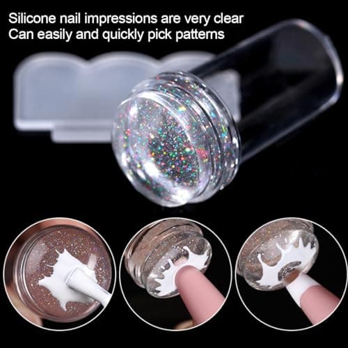 KGDUYC 1set French Manucure - Clear Nail Stamp Gel Nail Brush, Nail Stamp French Pointed Nail Liner Brush Nail Stamp avec tampon encreur Vernis à ongles Stamp pour Nail Art Design Accessoires