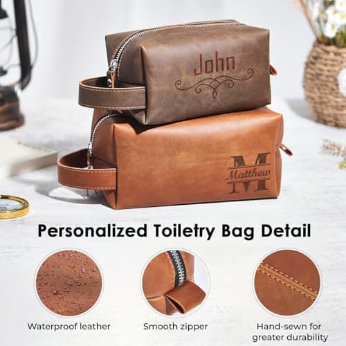 Sac de toilette en cuir personnalisé pour hommes, Kit Dopp Portable personnalisé, sac de rangement personnalisé Unique, cadeaux personnalisés pour la fête des pères cadeau de mariage pour garçons papa