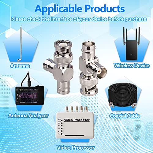 TUOLNK BNC mâle à double fiche femelle BNC en forme de T Connecteur triple en T Adaptateur séparateur coaxial 3 voies pour systèmes de sécurité/câble coaxial/appareils sans fil Pack de 2