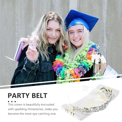 Graduation Party Decorations Prom Queen Shoulder Strap Headband Set (White)