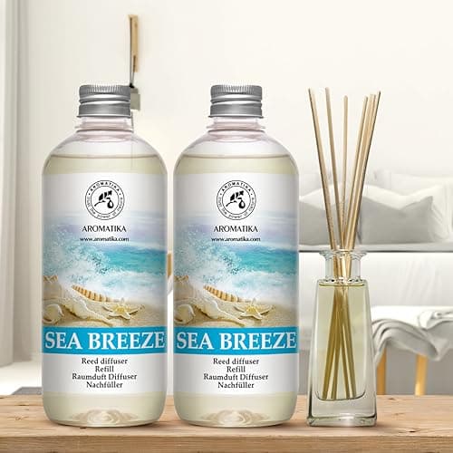 Recharge Diffuseur Roseaux Set de Brise de Mer 2x500ml - Reed Diffuser Refill Sea Breeze - Fragrance Fraîche et Durable - Recharge pour Diffuseur d'arômes - Aromathérapie - Desodorisant Maison