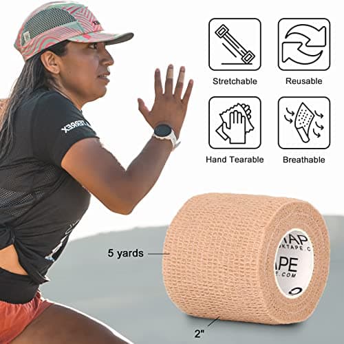 OK TAPE adhésif auto - adhésif bandage 12 Rouleaux, 5cm x 4.5m non tissé adhésif Sport Pack tape,Veterinary Pack bandage tape pour pouce poignet cheville,Bleu