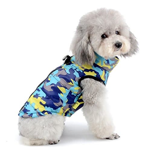 SELMAI - Manteau d’hiver matelassé motif camouflage avec boucles de laisse pour petit chien/chat