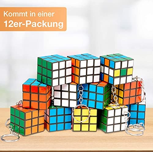Flanacom Cube Magique PREMIUM - Lot of 12 3x3 Cube Magique - Mini Lot - Casse-tête- Jeux pour emporter - Patience enfantine (Édition porte-clés)