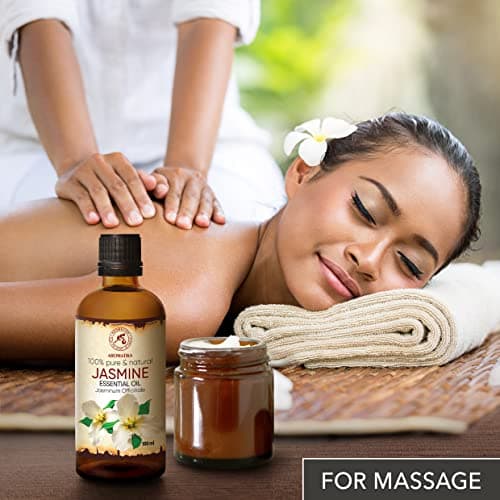 Huile Essentielle de Jasmin - 100ml - Jasminum Officinale - Huiles Essentielles Aromathérapie pour Diffuseurs - Visage - Sauna - Détente - Apaisant - Huiles de Bain - HE Jasmin