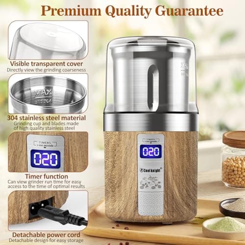 COOL KNIGHT Moulin à Café éLectrique Avec Compteur Et Une Tasse De Broyage En Acier Inoxydable, Broyeur Cafe Grain Capacité De 100g. Convient Pour Les éPices, Les Grains De Café Et Les Noix,Etc.