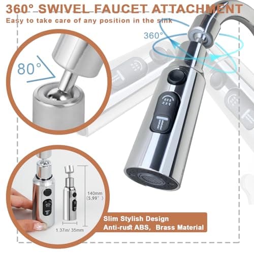 REZZI Aérateur de Robinet 3 Modes Rotatif 360° Tête Douchette Evier Cuisine Brise Jet Robinet Cuisine D'eau Pour Robinet Embout Robinet Cuisine Adaptateur Mousseur Robinet G1/2 FM22 M20 M22 M24
