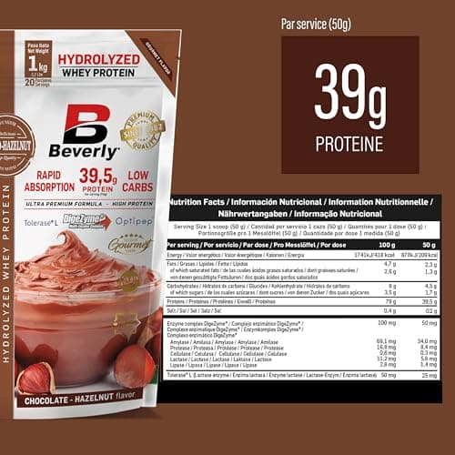 Beverly ZERO DÉLICATESSE | 1 kg | 85% de protéines de lactosérum hydrolysées | Avec Digezyme et Tolerase | Masse et force musculaire | Mixeur offert (CHOCOLAT NOISETTE)