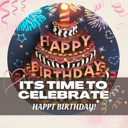 genkigold Carte 3D Joyeux Anniversaire avec Lumières, Musique et Son: Design Gâteau Feu d'Artifice - Cadeau pour Femmes, Hommes, Enfants, Épouse, Maman, Mari - Inclut Enveloppe et Étiquette de Note