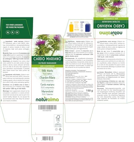 Chardon-marie (Silybum marianum) herbe et fruits Naturalma - 150 g - 300 comprimés - Complément alimentaire - Naturel et Végétalien