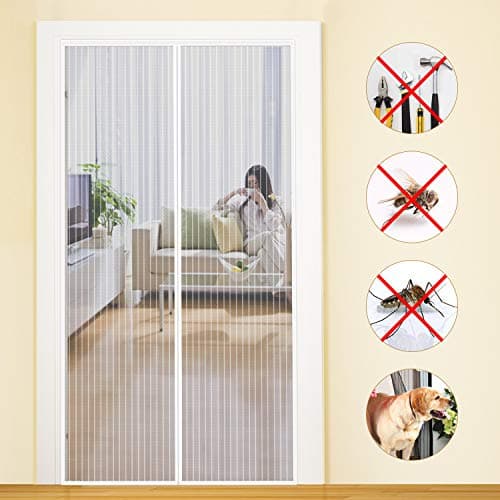 MYCARBON Moustiquaire Porte Fenêtre 120x220cm Magnétique Rideau de Porte Anti Mouche Maille Ultra Fine Moustiquaire Fenêtre Aimantée Protection Contre les Moustiques, Bande Adhésive Incluse, Blanche