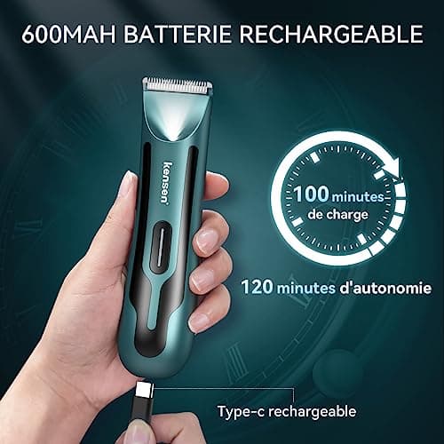 kensen Tondeuse Corps Homme, Tondeuse Intime Homme, Tondeuse Homme Partie Intime Étanche IPX7 Autonomie 120min Rechargeable par USB avec Lumière LED pour Aisselles, Aines, Poils Intimes (Vert)