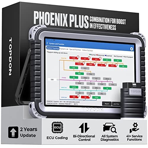 TOPDON Phoenix Plus Valise Diagnostic Auto Multimarque, Scanner de Diagnostic bidirectionnel avec Carte topologique, IMMO, Système Complet OEM, 41+ Service, AutoAuth pour FCA SGW, Fonction V.A.G.