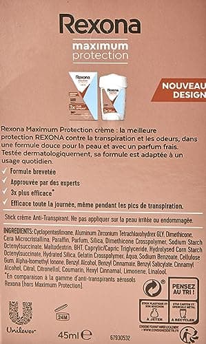 REXONA - Déodorant Femme Clean Scent - Stick Anti-transpirant - 3x plus efficace contre la transpiration - Protection 96h - 45ml