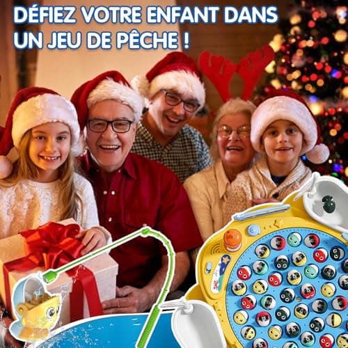 Ulikey Jeux de Pêche électroniques, Peche a la Ligne Enfant, Jouet de Pêche Magnétiques Grande avec 4 Canne Et 45 Poissons, Jeu Montessori Musical Educatif Cadeau pour Garcon Fille 3 4 5 6 Ans