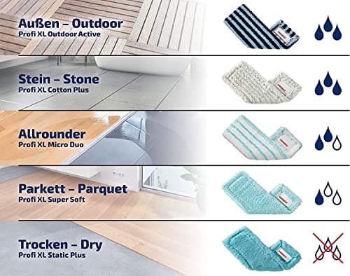 Leifheit Lot de 2 housses Profi XL micro duo, housse de rechange en microfibres pour balai à plat Profi XL, housse pour balai nettoyante et absorbante, pour tous types de sol