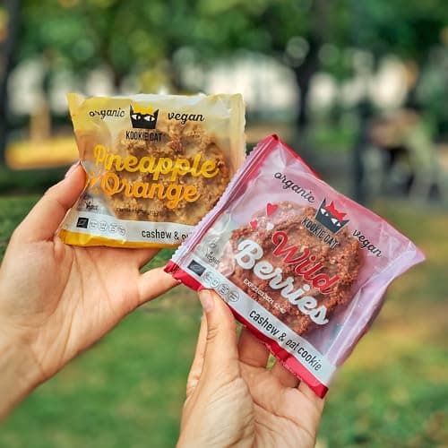 Kookie Cat Ananas & Orange-Biscuits Vegan Emballés Individuellement, Sans Gluten, Sans Soja, Bio, Noix de Cajou & Avoine-12 X 50g Multipack