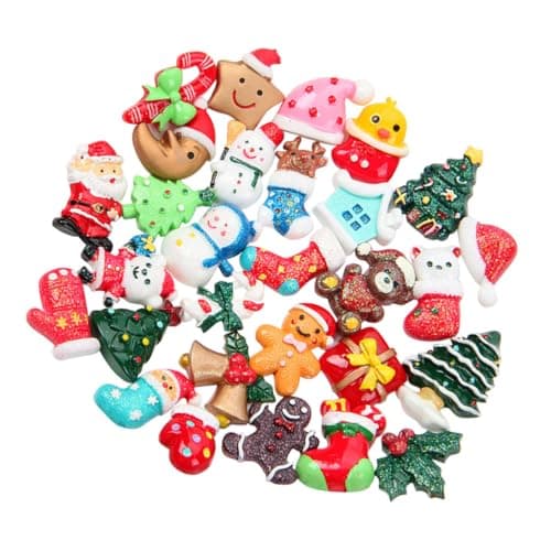 SUPVOX 50pcs Accessoires de Noël Miniatures Résine Cloches Chapeaux Noel Bonhomme de Neige Canne de Bonbon Artisanat Breloque Charmes Noël (Modèle Assorti)