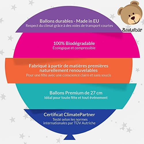 Ballons anniversaire • 100 Pièces • Fabriqué en UE • Ballons BIO Premium • 100% Latex naturel • Ballon gonflable • Ballon baudruche • ballon anniversaire • Ballon Hélium • Bastelbär