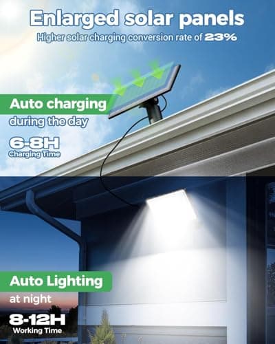 LOTMOS Lampe Solaire Exterieur Detecteur de Mouvement avec Télécommande, 342 LED Lumiere Solaire IP65 Étanche Spot Solaire, 3 Modes Eclairaget Solaire pour Jardin Garage Cour, Blanc Froid