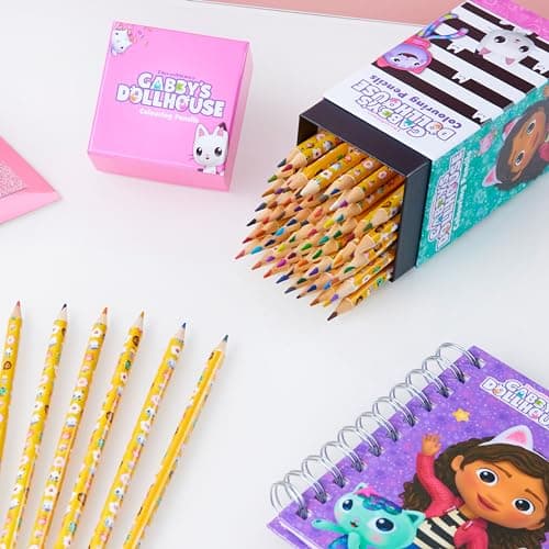 Gabby's Dollhouse Crayons de Couleur Enfant, Coffret 72 Crayons de Couleur de Gabby et la Maison Magique, Couleurs Assorties