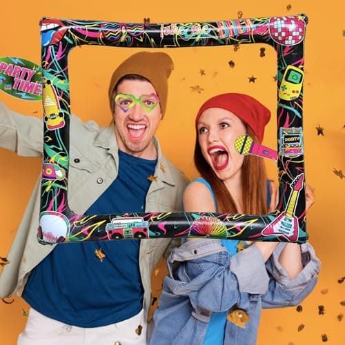 POPOYU Cabine Photo Gonflable Rétro des Années 80 Avec 40 Accessoires de Photomaton,Accessoire Annee 80 Photo,Annee80 CadrePhoto pour Selfie pour Fête Disco des Années80,Accessoires de Jeu pour Enfant